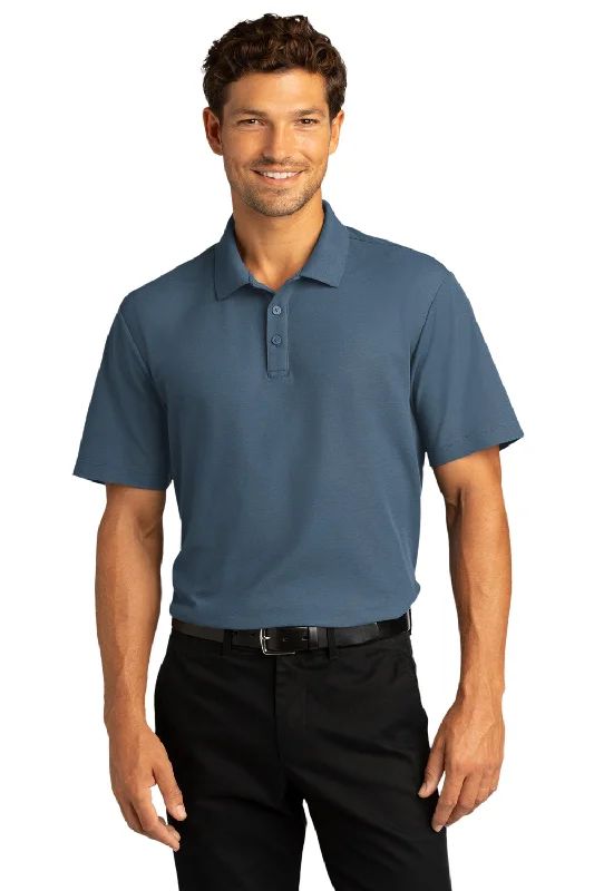 Port Authority Mens React SuperPro Snag Resistant Short Sleeve Polo Shirt - Regatta Blue