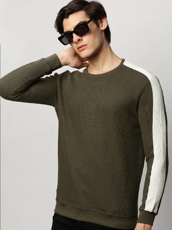 Men Green Solid Casual Sweatshirts