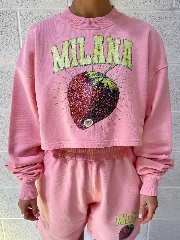 Baby Pink Strawberry Cropped Sweatshirt.