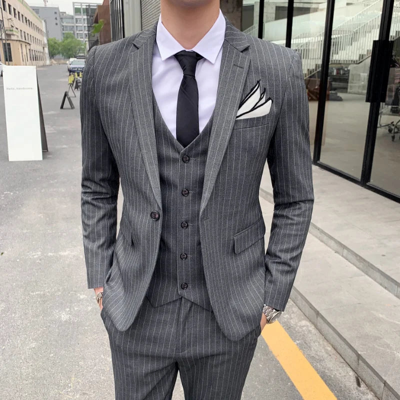 Classic Striped Suit Jacket Men's Suit Suit Men's Slim Tuxedo Jacket Pants Formal Dinner Wedding Groom