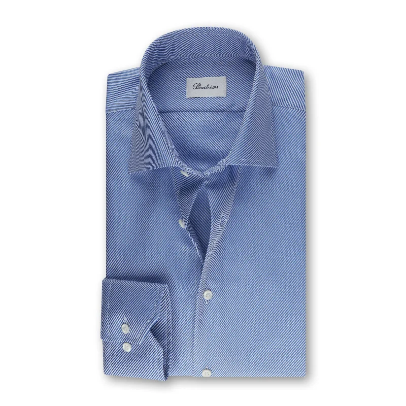 Blue Textured Twill Slimline Shirt - Stenströms