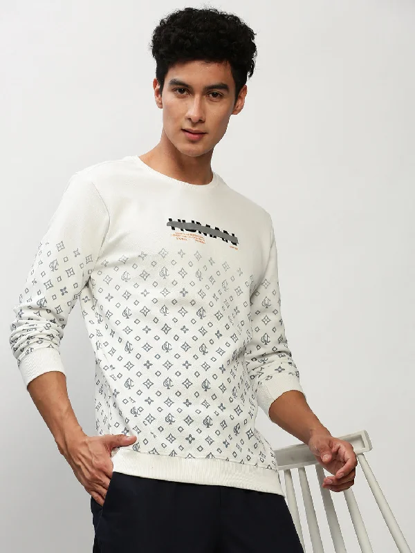 Men White Geometrical Casual Sweatshirts