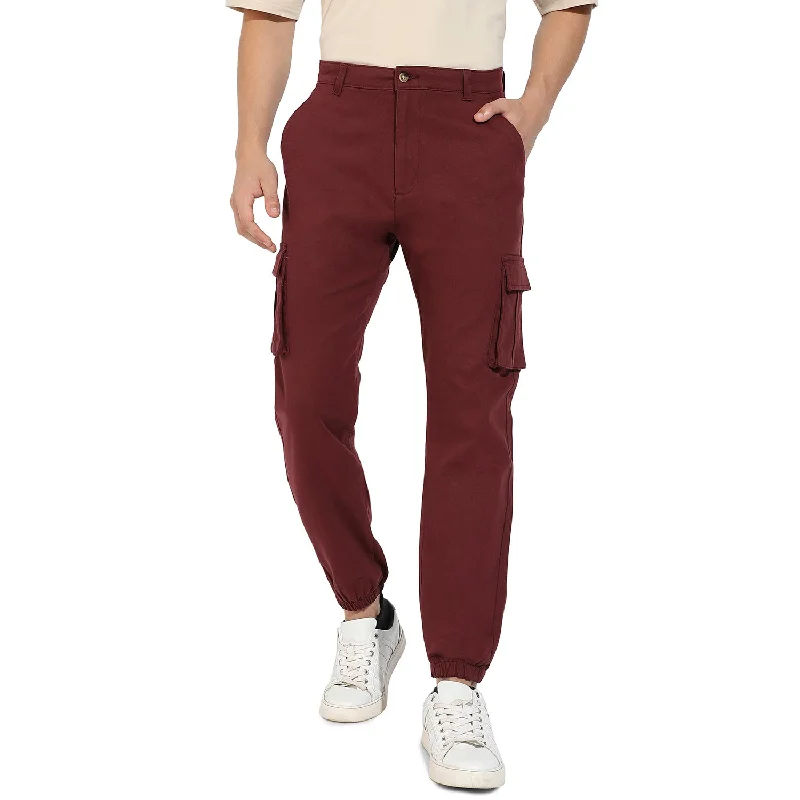 Solid Cuffed Hem Cargo Trousers