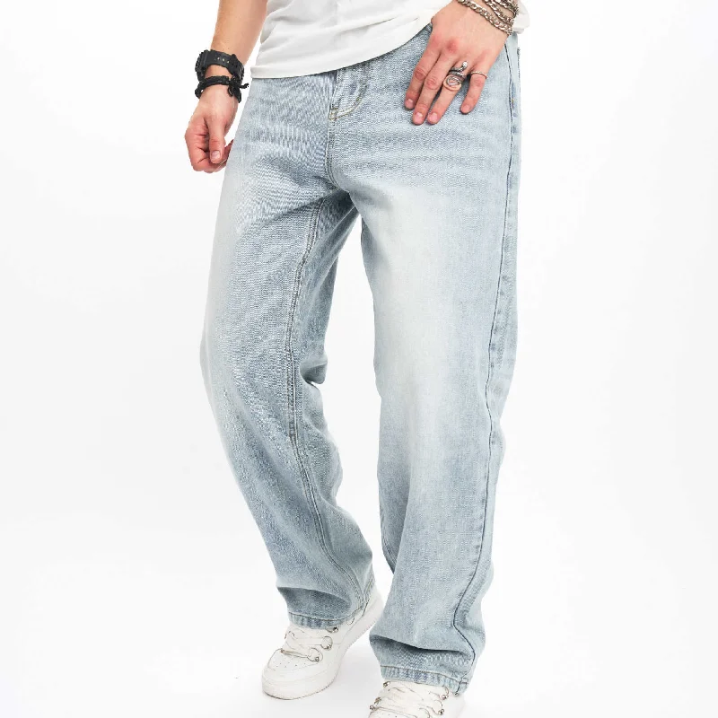 Sky Blue Relaxed Fit Men's Denim Jeans