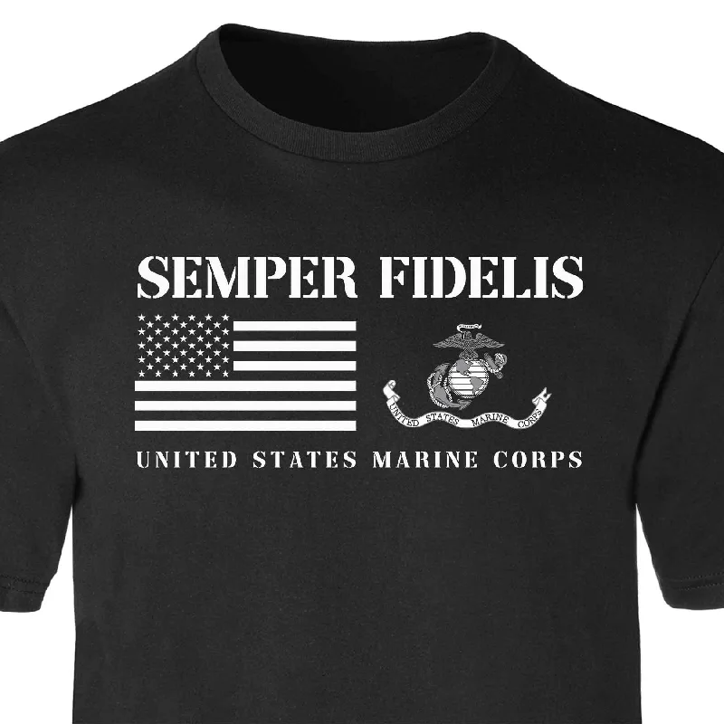 Semper Fidelis USA Flag USMC Flag T-shirt