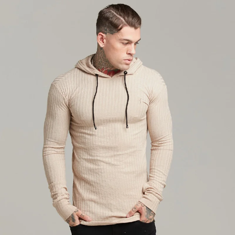 Father Sons Classic Beige Ribbed Knit Hoodie Jumper - FSH412