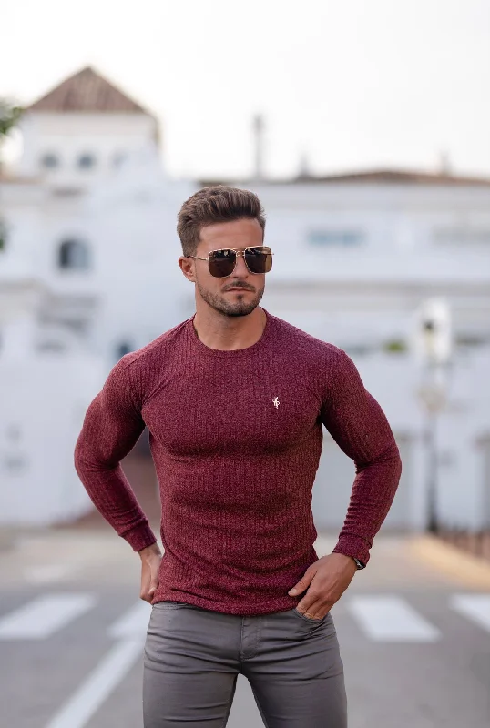 Father Sons Classic Claret Ribbed Knit Jumper With Gold Metal Emblem - FSH538