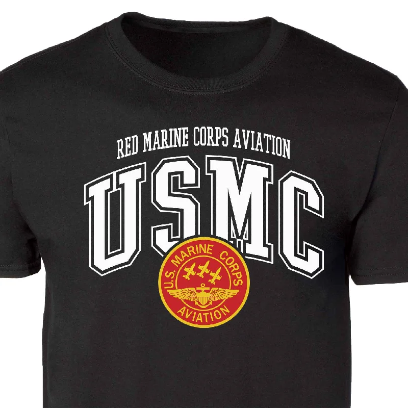 Red Marine Corps Aviation Arched Patch Graphic T-shirt