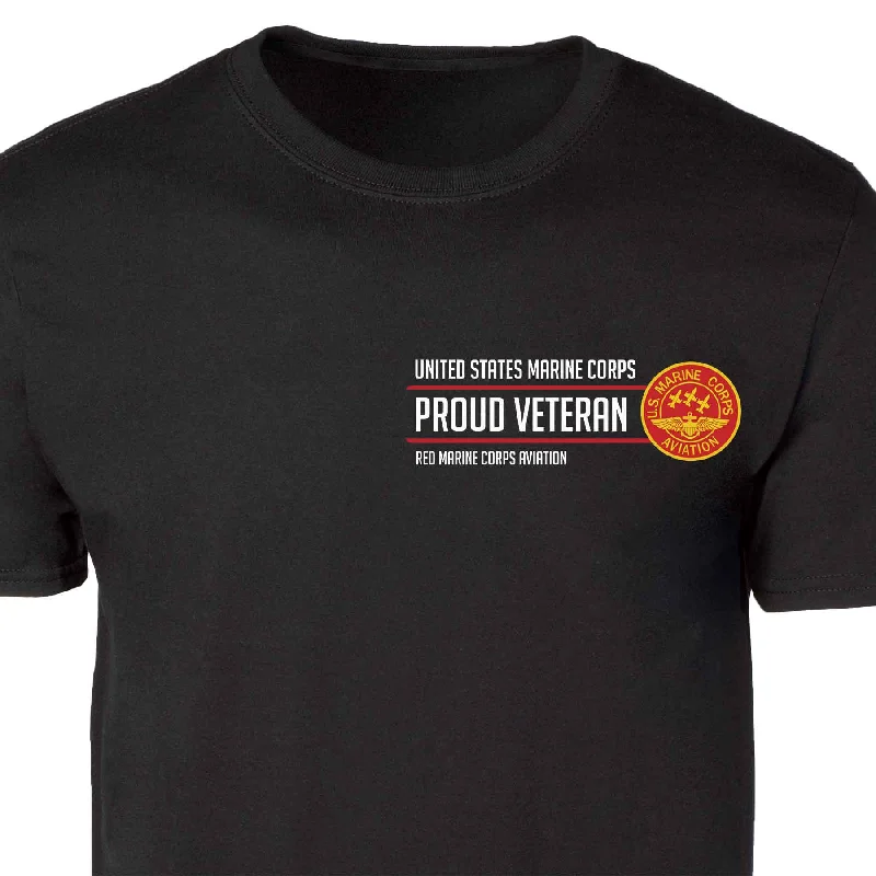 Red Marine Corps Aviation Proud Veteran Patch Graphic T-shirt